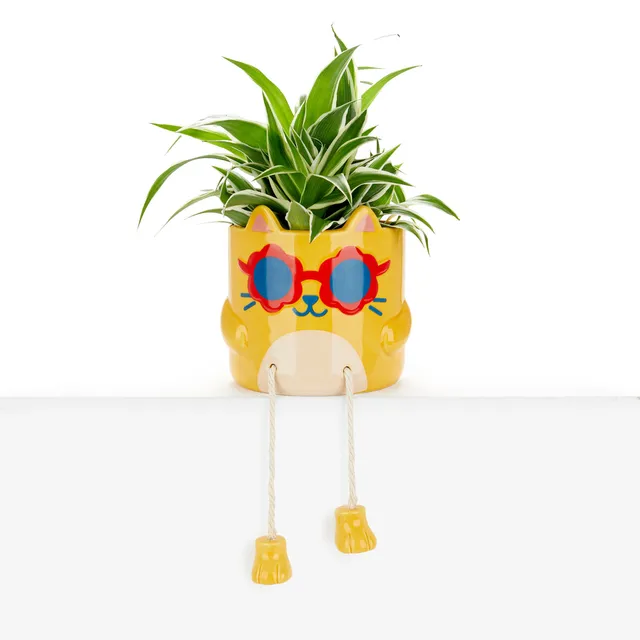 balvi-home-decor-cool-cat-cache-pot-c-ramique-jaune-chat image 1