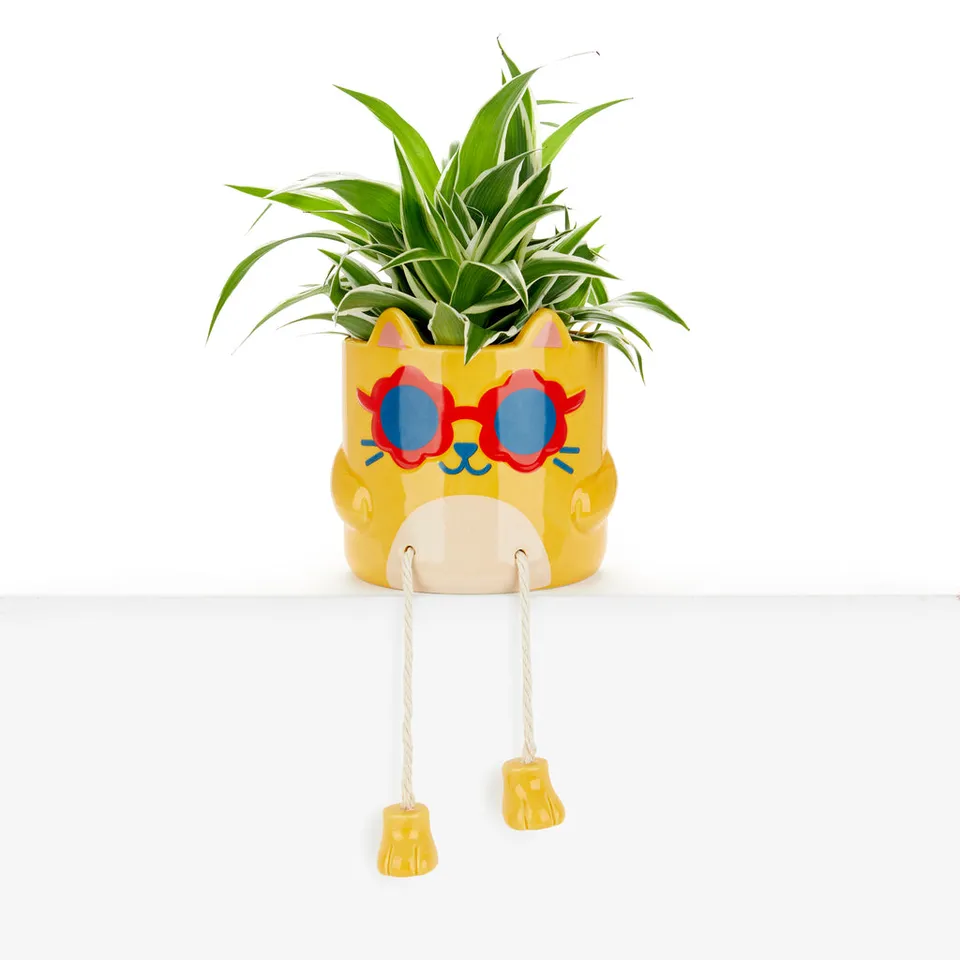 balvi-home-decor-cool-cat-cache-pot-c-ramique-jaune-chat image 1