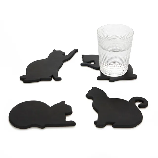 balvi-kitchen-table-cat-coasters-dessous-de-verre-chat-noir-x4 image 1