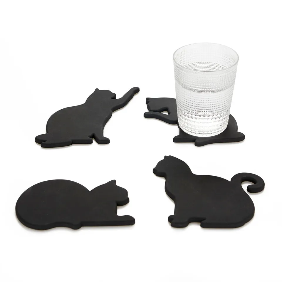 balvi-kitchen-table-cat-coasters-dessous-de-verre-chat-noir-x4 image 1