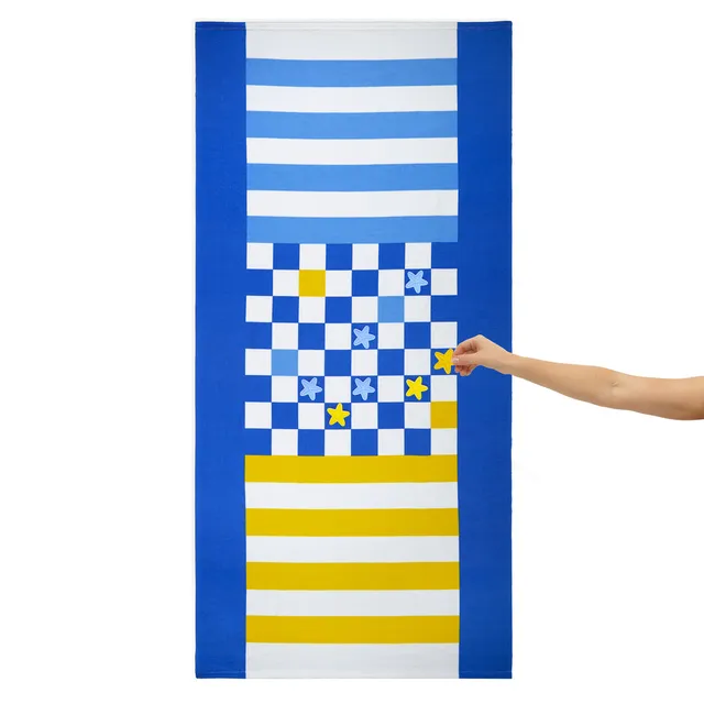 balvi-checkers-serviette-plage-jeu-dames-bleue image 1