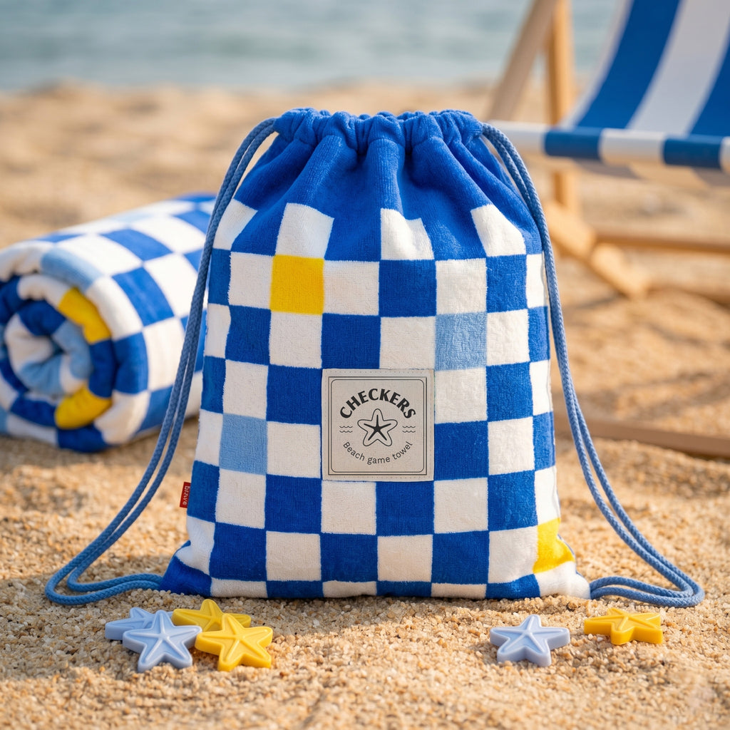 balvi-checkers-serviette-plage-jeu-dames-bleue image 2