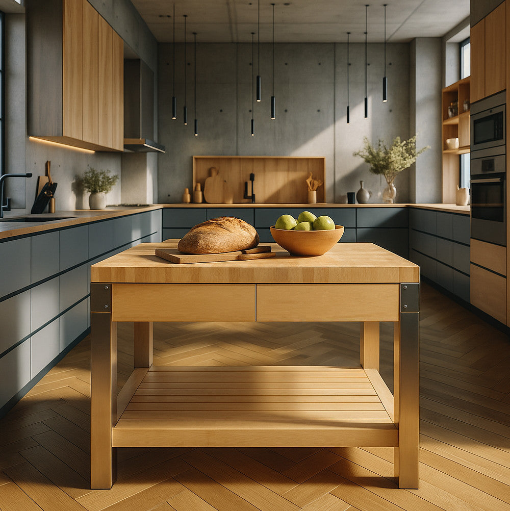 billots-chabret-moderne-meuble-billot-inox-150-cm-bois-de-bout image 2