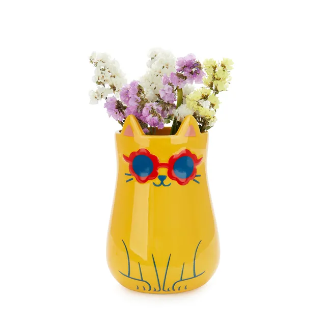 balvi-cool-cat-vase-c-ramique-chat-jaune-lunettes image 1
